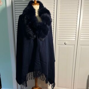 Belle Fare Cashmere wrap with Fur Trim